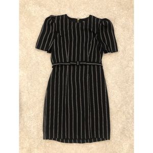 NWT Express B&W Belted Pinstripe Pencil Dress
